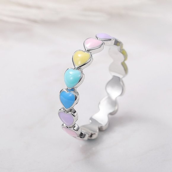 💍 Full Around Colorful Heart Stone Lovely Fashion Ring for Women, UNVN12… - Picture 2 of 8